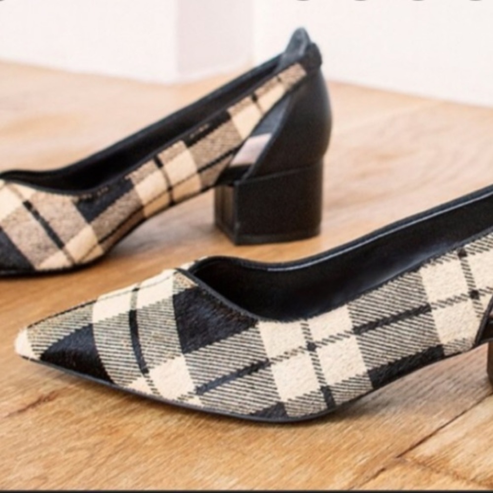 NWT Preston & York sz 7 Tabitha plaid calfhair pumps